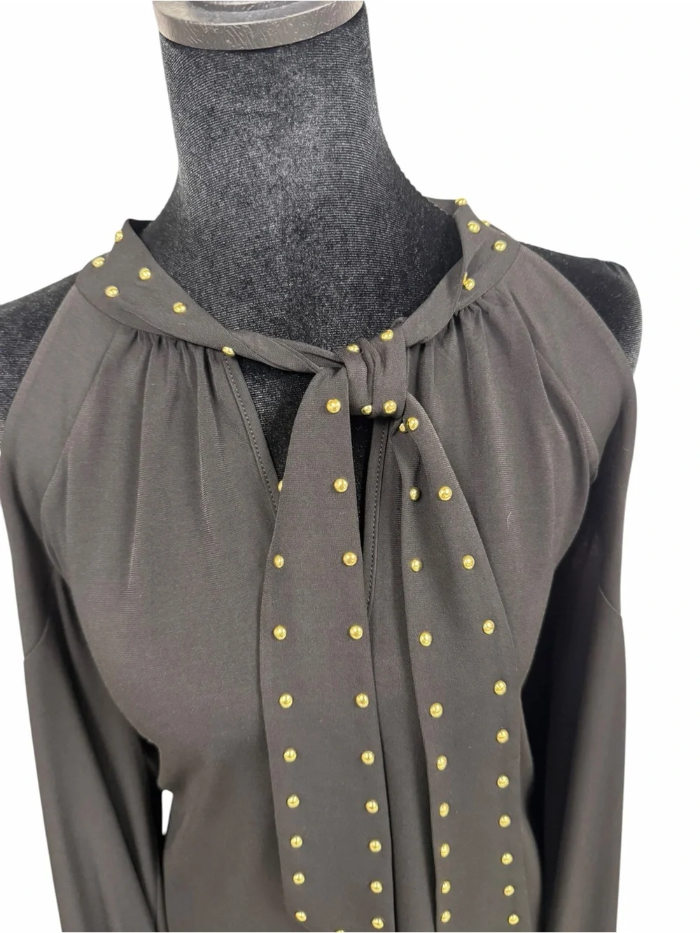 Micheal Kors Black Stud-Accent Cold-Shoulder Tie Neck Top